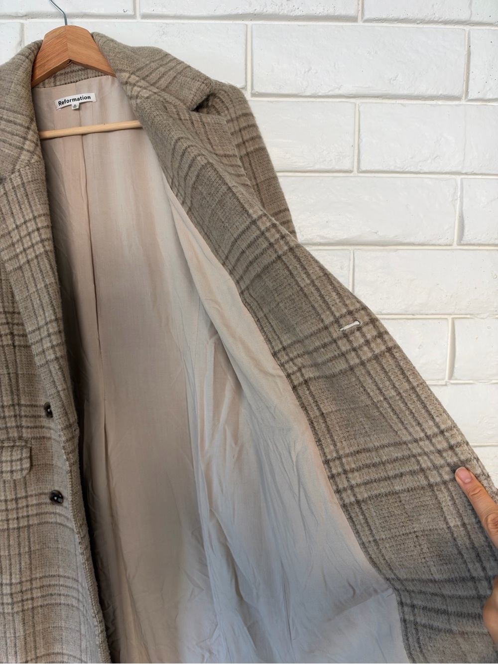 Reformation York Double Breasted Wool Blend Long Coat Brown Plaid Small - Picture 7 of 10